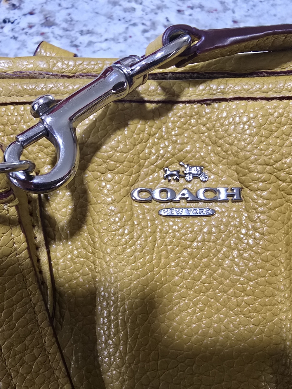 Coach Pebbled Leather Shoulder Bag in Mustard Yellow with Silver Hardware